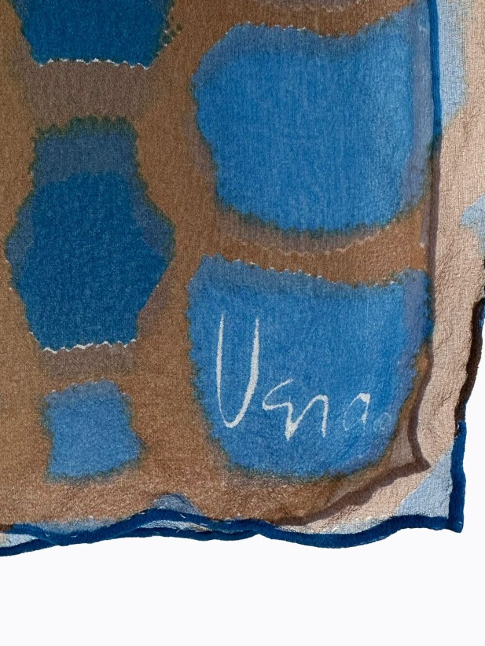 Vintage Vera Neumann Chiffon Scarf Blue Brown Abstract MCM Signed Art to Wear - Picture 4 of 5